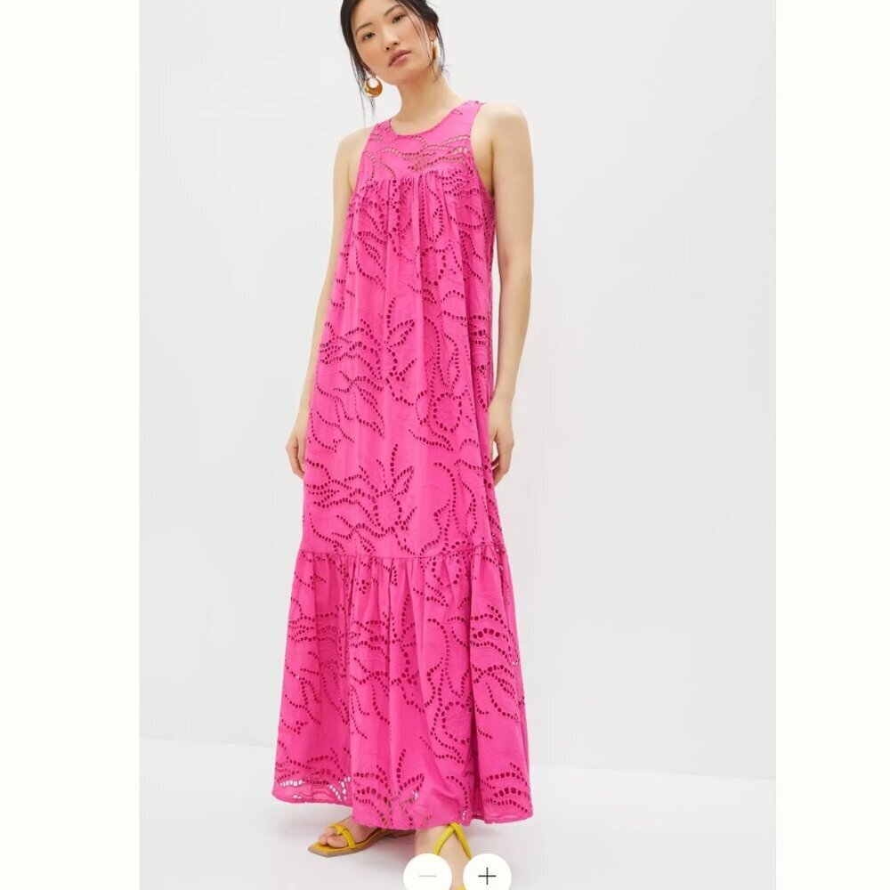 NWT Anthropologie Belrose Eyelet Maxi Sleeveless Dress Pink Sz XL